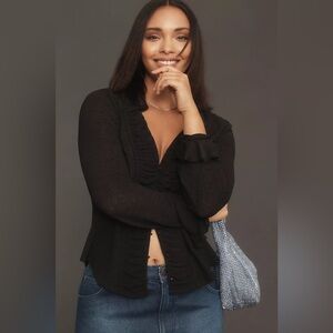 NWT Size 3X - By Anthropologie Long-Sleeve Textured Buttondown Top Black